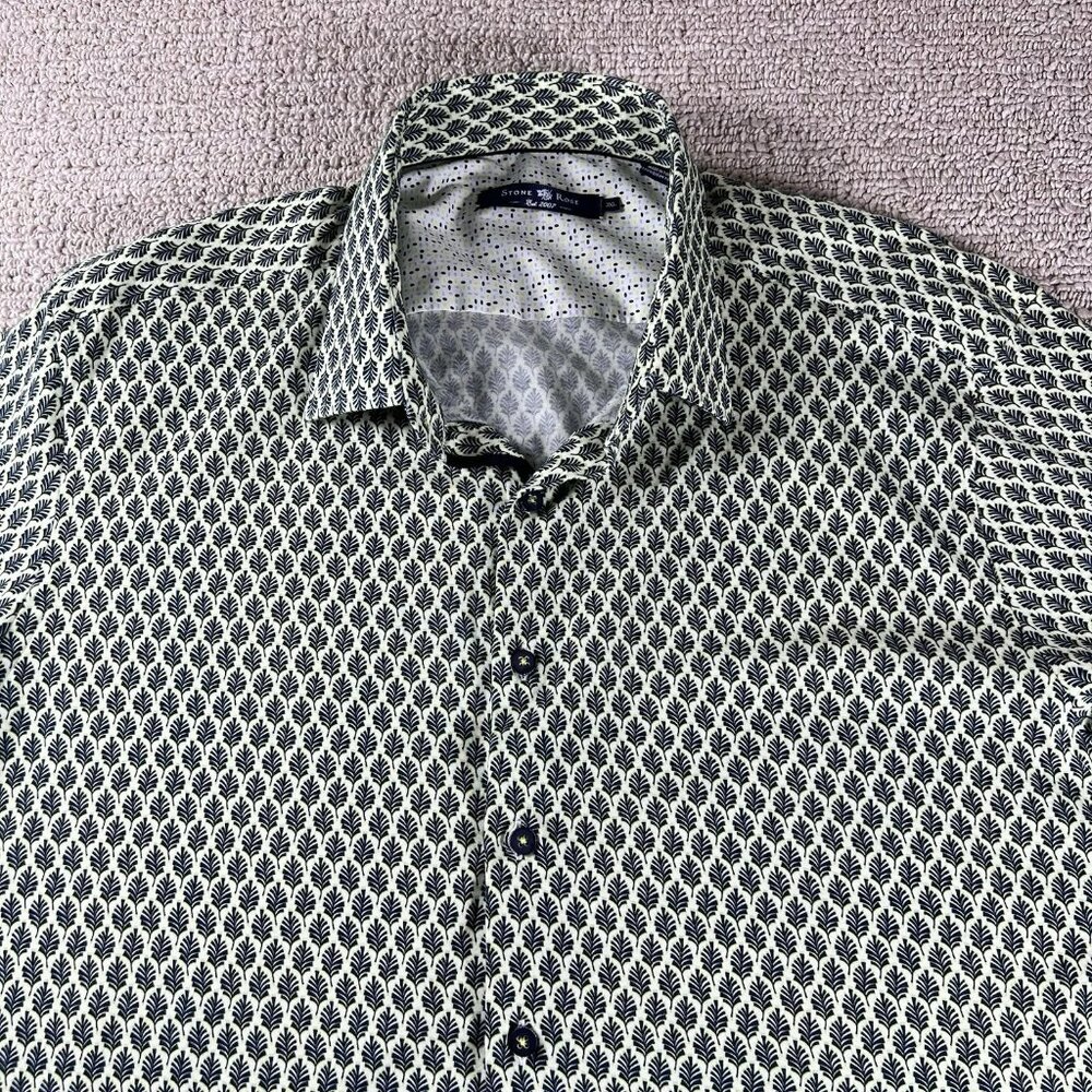 Stone Rose Tree Pattern Button Up Short Sleeve Sh… - image 2